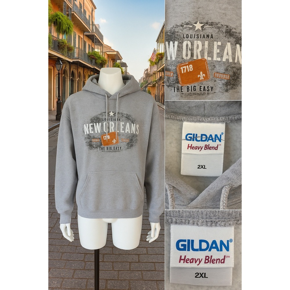Gildan Heavy Blend New Orleans Hoodie Unisex 2XL Sweatshirt The Big Easy Graphic